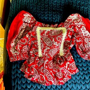 Sea collection puff sleeve, tie back peplum bandana top.